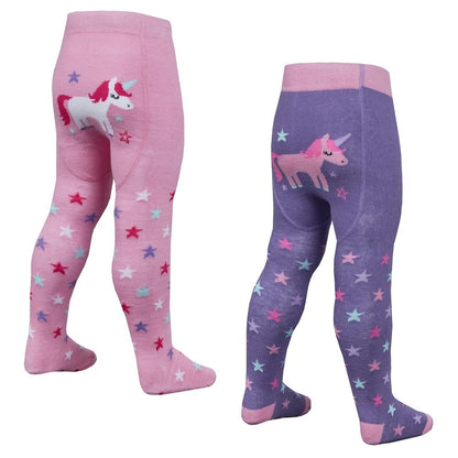 Baby Girls Patch Panel Tights With Grippers - Unicorn - 0-24M (45B126) - Kidswholesale.co.uk