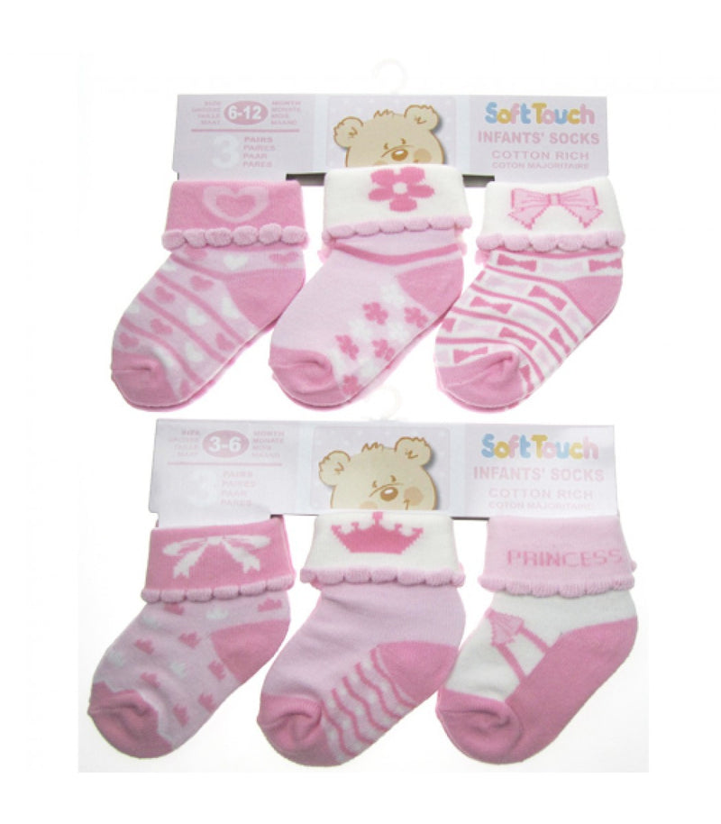 SOFT TOUCH BABY GIRLS SOCKS - 3 PACK