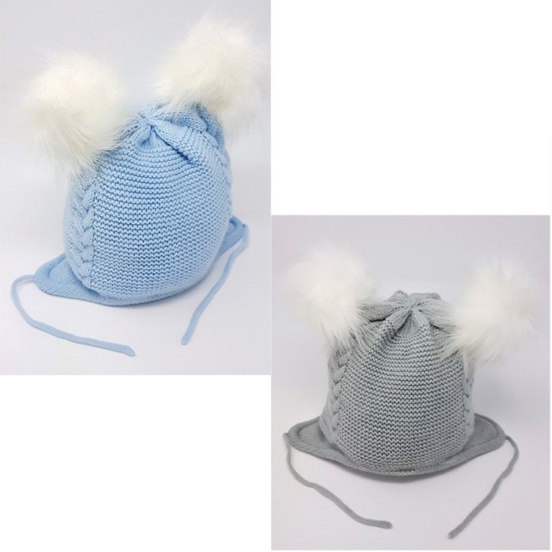 BABY DOUBLE FUR POM COTTON LINED KNITTED HAT (PK12)(6-18m) KIDS/6213