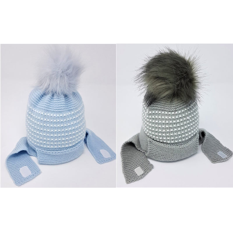 BABY KNITTED FUR POM HAT WITH CHIN STRAP (PK12) (0-6m) KIDS/6218