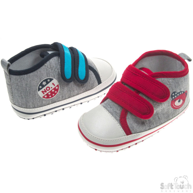 BOYS COTTON SHOES W/NO. 1 & BEAR PRINT: (B1293)