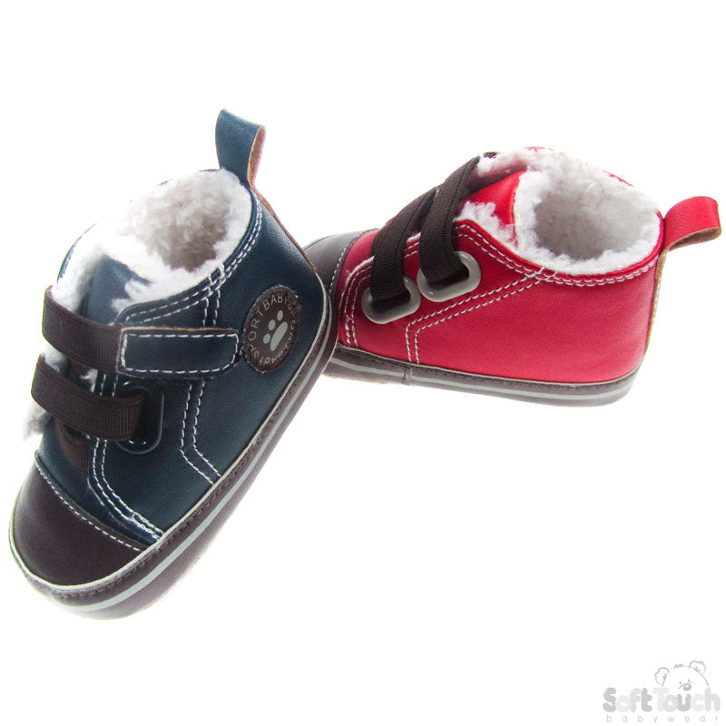 BOYS PU TRAINERS W/FUR LINING & PATCH: (B1329)