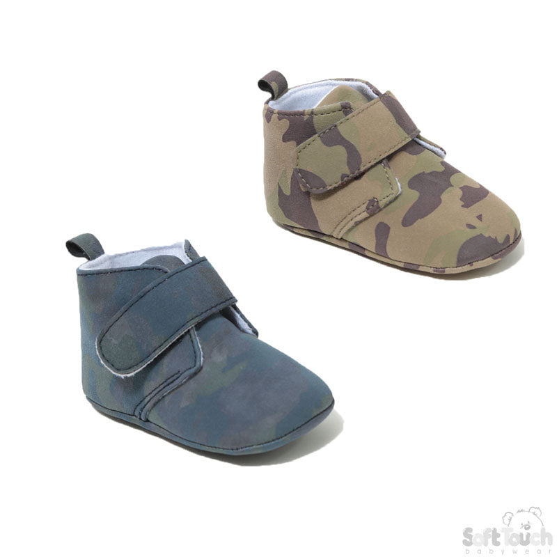 BOYS ARMY PRINT PU SHOES: (B2048)