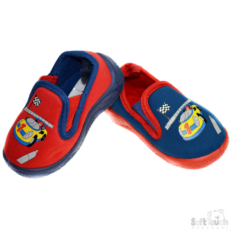 BOYS RACING CAR COTTON SHOES: (B1868)