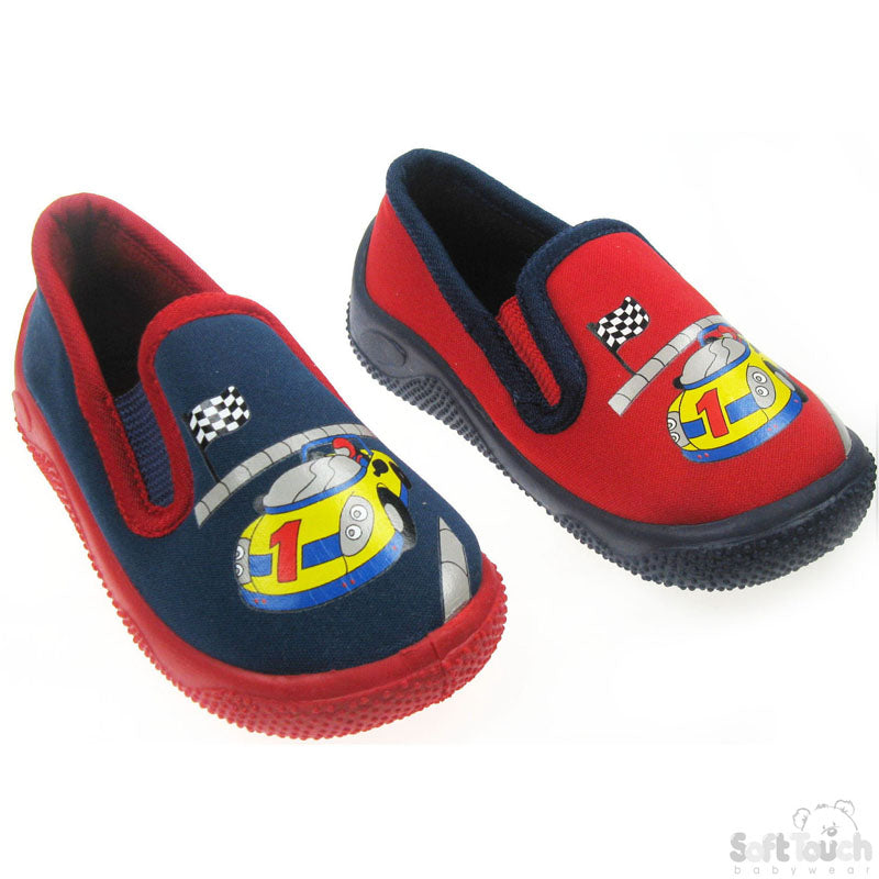 BOYS RACING CAR COTTON SHOES: (B1868)