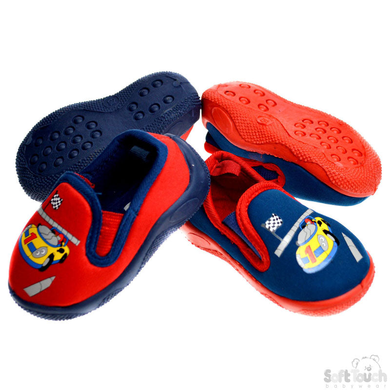 BOYS RACING CAR COTTON SHOES: (B1868)