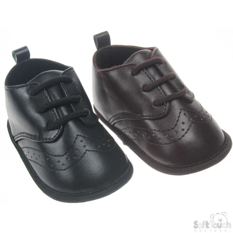 BOYS PU SHOES W/LACES: (B2022)