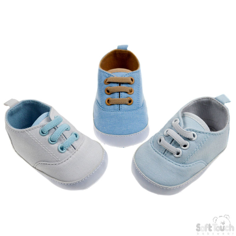 BOYS PLAIN COTTON TWILL SHOES W/CONTRAST LACES (B2166)