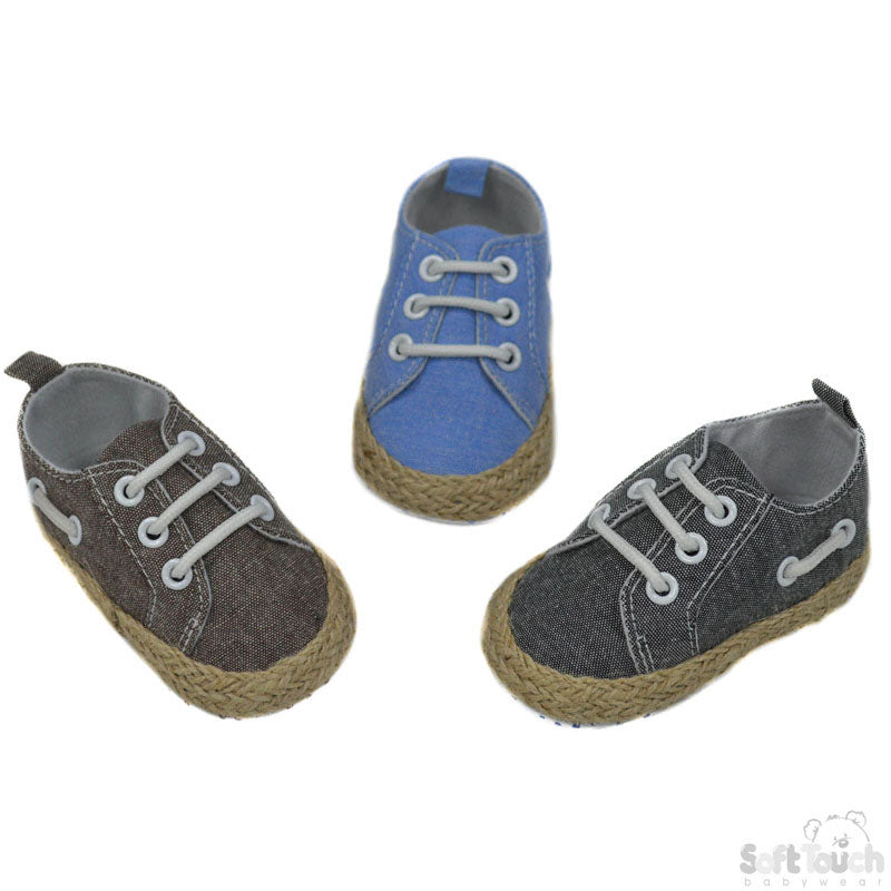 BOYS PLAIN COTTON TWILL SHOES W/CANVAS TRIM (B2238)