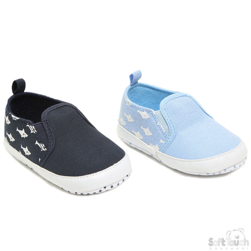 BOYS ANCHOR PRINT SLIP-ON SHOES W/LACE: (B2260)