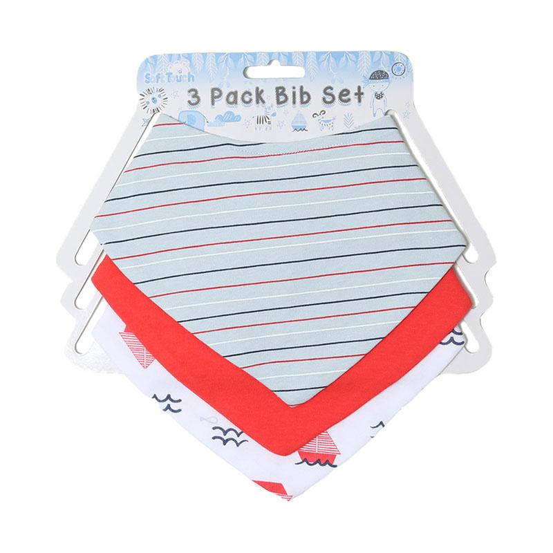 BOYS 3 PACK PLAIN, STRIPES & NAUTICAL BANDANA BIB SET - BB367 - Kidswholesale.co.uk