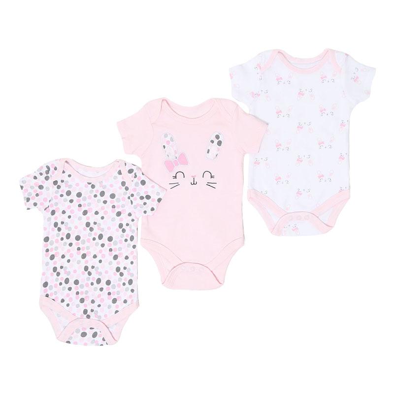 GIRLS 3 PACK BUNNY BODYSUITS (NB-9 MONTHS) BG201 - Kidswholesale.co.uk