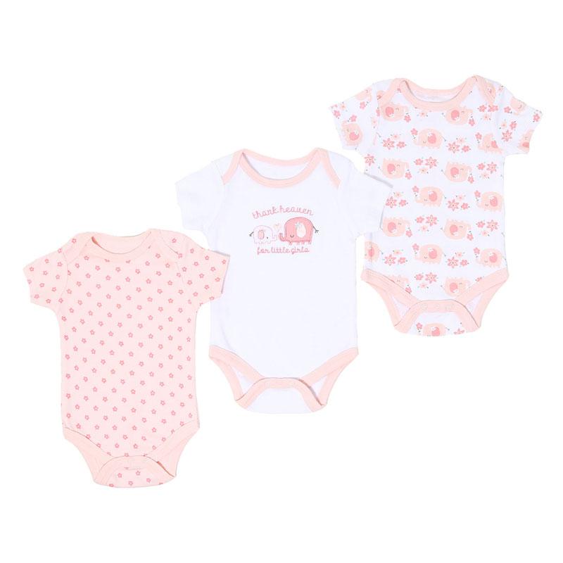 GIRLS 3 PACK THANK HEAVEN, ELEPHANT BODYSUITS (NB-9 MONTHS) BG202 - Kidswholesale.co.uk