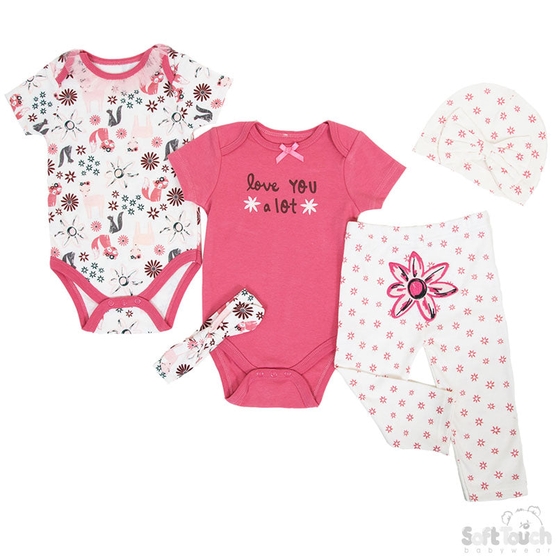 GIRLS 5 PIECE FLORAL & DEER PRINT GARMENT SET (0-9 MONTHS) BG300