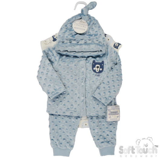 BEAR 4 PC POPCORN GARMENT - BLUE (NB to 9 MONTHS) (PK6) BG319