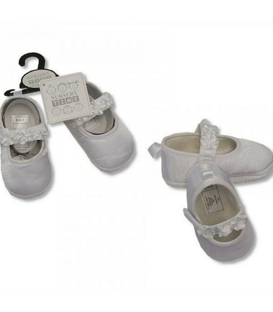 BABY GIRLS CHRISTENING SHOES - FLOWER - WHITE
