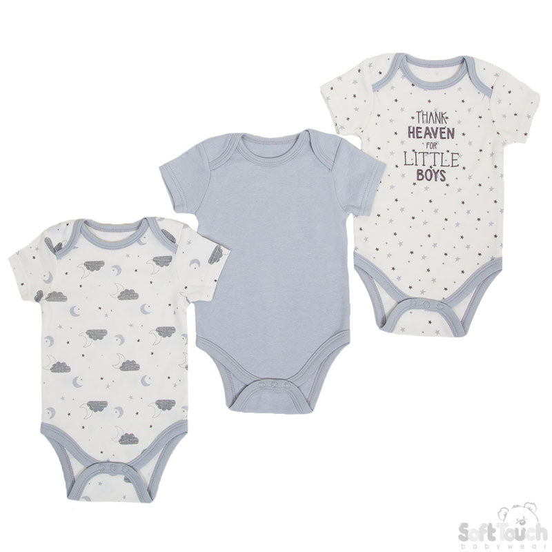 BOYS 3 PACK THANK HEAVEN FOR LITTLE BOYS BODYSUITS (NB-9 MONTHS) CC100-BS