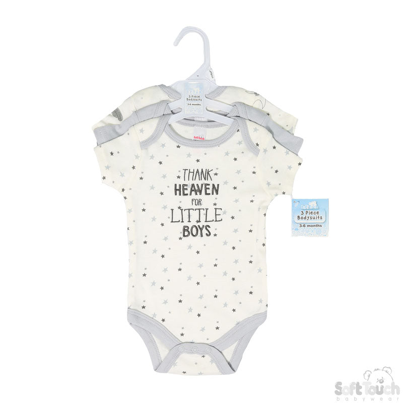 BOYS 3 PACK THANK HEAVEN FOR LITTLE BOYS BODYSUITS (NB-9 MONTHS) CC100-BS