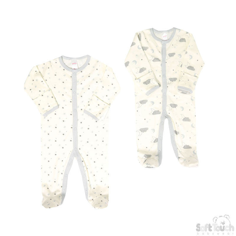 UNISEX 2 PACK STARS & CLOUDS SLEEPSUIT (0-9 MONTHS) CC100-SS