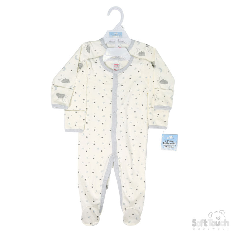 UNISEX 2 PACK STARS & CLOUDS SLEEPSUIT (0-9 MONTHS) CC100-SS