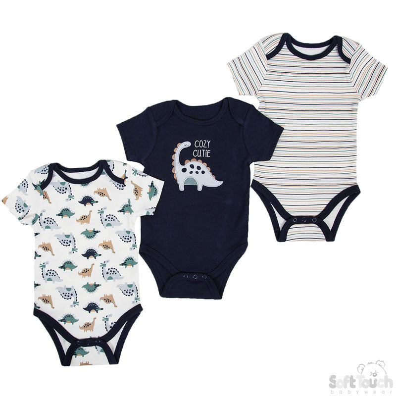 3 Pack Dinosaur Bodysuits (NB-9 Months)-4CC101-BS