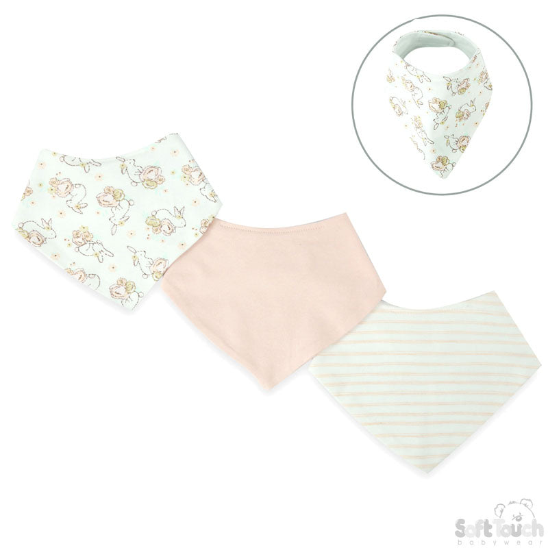 Girls 3 Pack Bandana Bib Set: CC202-B (Bunny)