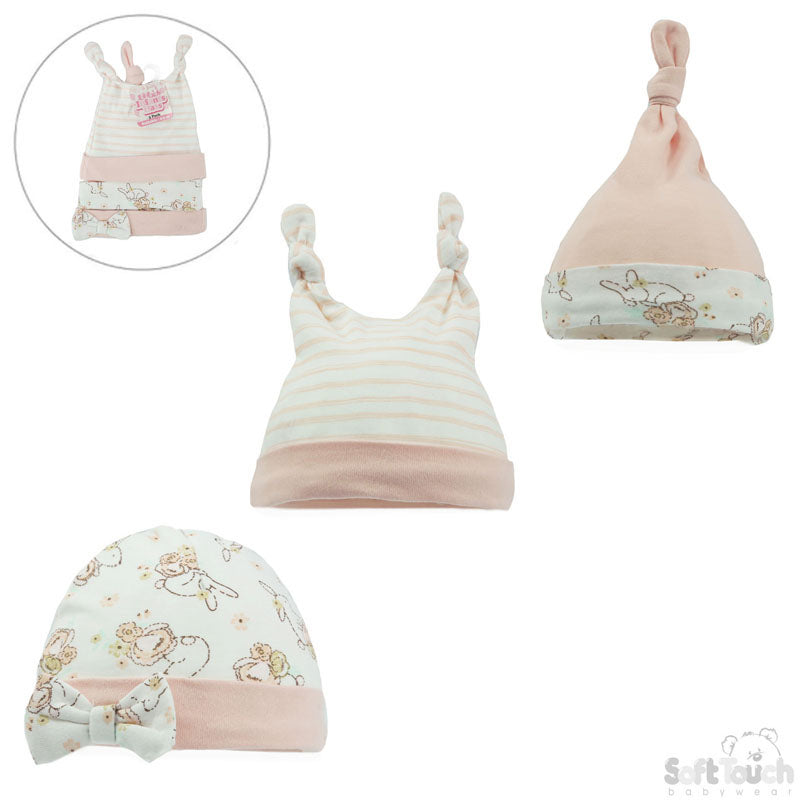 3 Pack baby Assorted Bunny Hat (0-3 Months)-4CC202-H