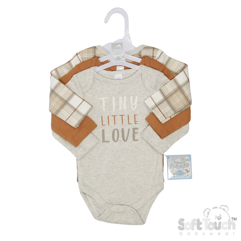 3 PACK LONG SLEEVED BODYSUITS CHECKS/LOVE/PLAIN (Pack Of 6) (0-6 Months) CC214-BS