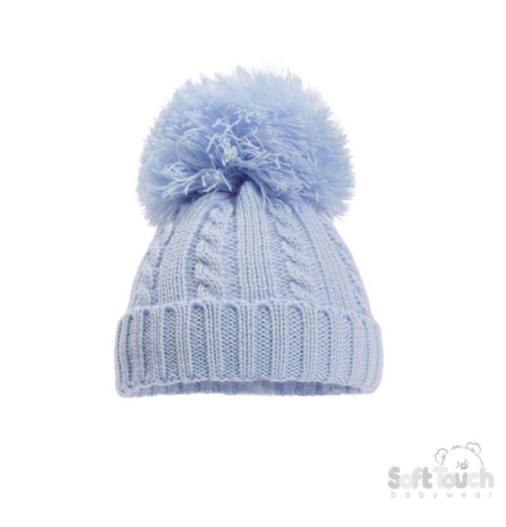 Blue 'Elegance' Cable Knit Hat w/Pom Pom : H652-B-MED