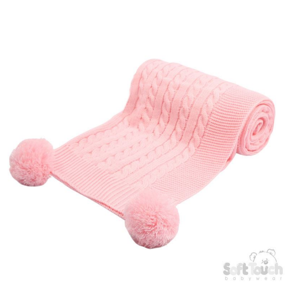 Pink 'Elegance' Cable Knit Wrap w/Pom Pom : ABP12-P