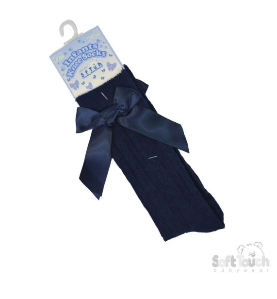 Navy Children's 'Adorable' Knee Length  Socks w/Satin Bow : S151-N-2-9 Years