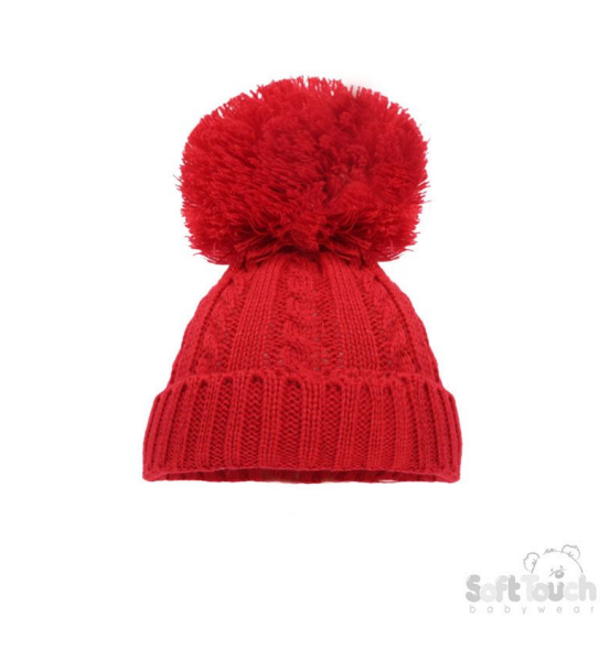 Red 'Elegance' Cable Knit Hat w/Pom Pom : H652-R-MED