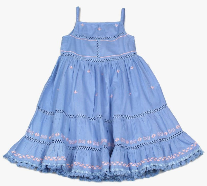 Fashion Dress Powder Blue & Embroidery  (3-8 Years)-J6689