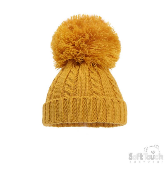 Mustard 'Elegance' Cable Knit Hat w/Pom Pom : H650-M-SM