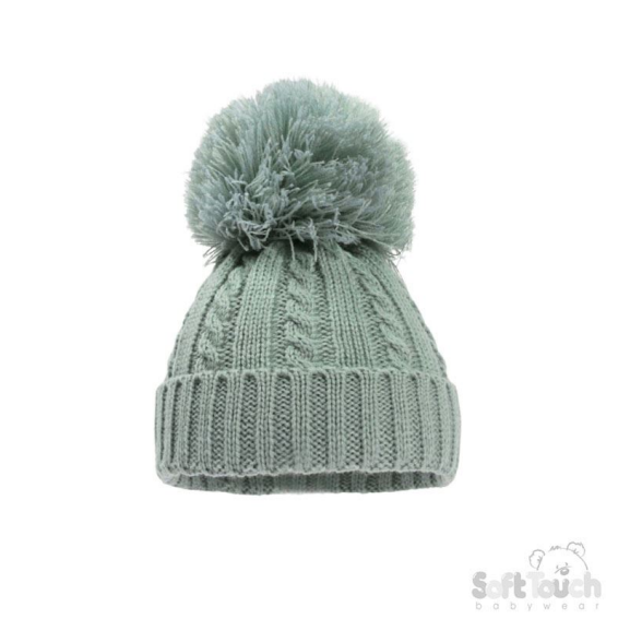 Sage Green 'Elegance' Cable Knit Hat w/Pom Pom : H652-SG-MED