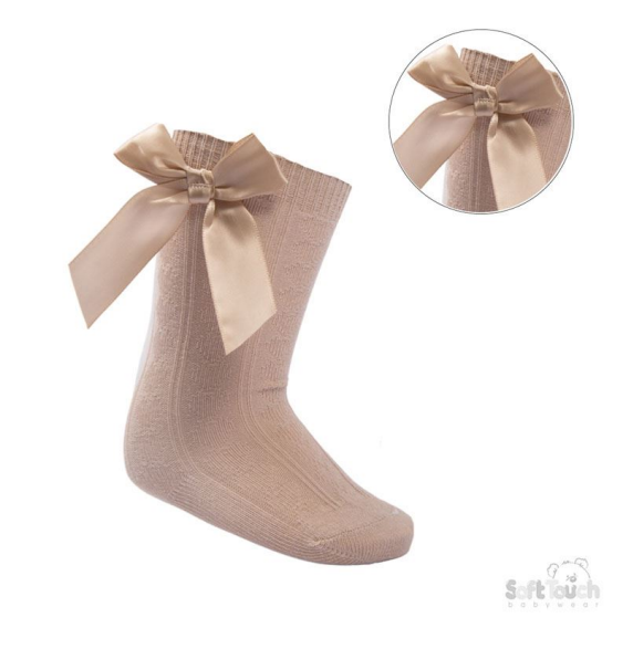 Coffee 'Adorable' Knee Length Socks  w/Satin Bow : S141-COF