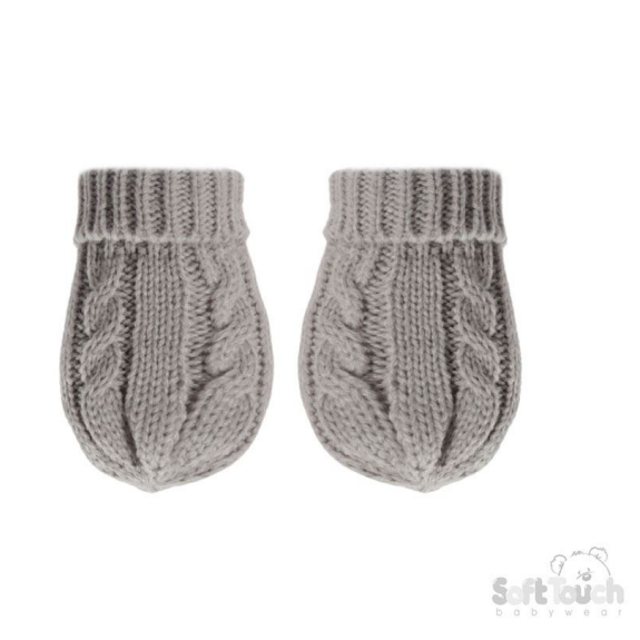Grey 'Elegance' Cable Knit Mittens : BM12- G-SM