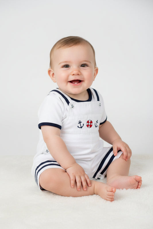 Baby Boys Sailor Dungaree & T-Shirts Set - Anchor - 0-9M (H1804) - Kidswholesale.co.uk
