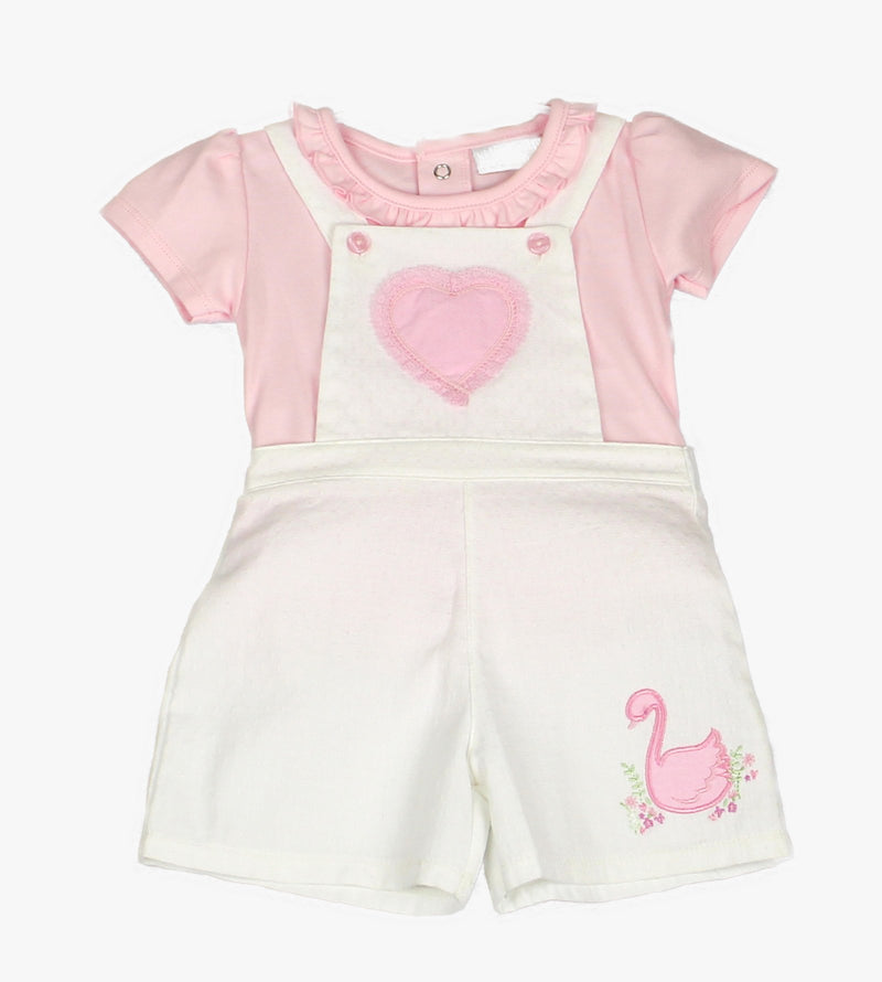 BABY GIRLS SWAN DUNGAREE & TOP SET (0-9 MONTHS) J1538 - Kidswholesale.co.uk