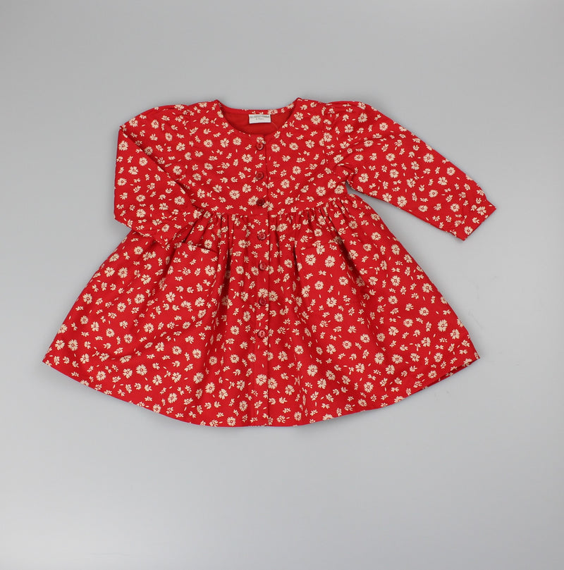 Baby Girls Lined Cotton Dress - Red Buttoned (PK6) (1-3) F32521