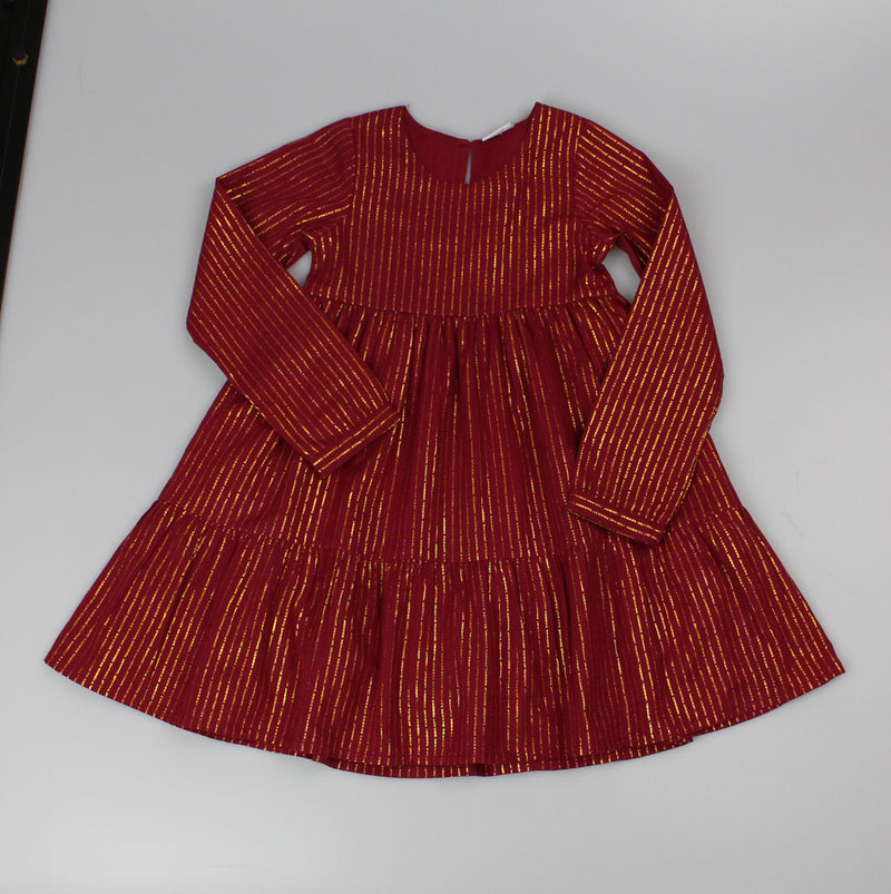 Girls Lined Cotton Dress - Wine/Gold (PK6) (3-8y) F52531