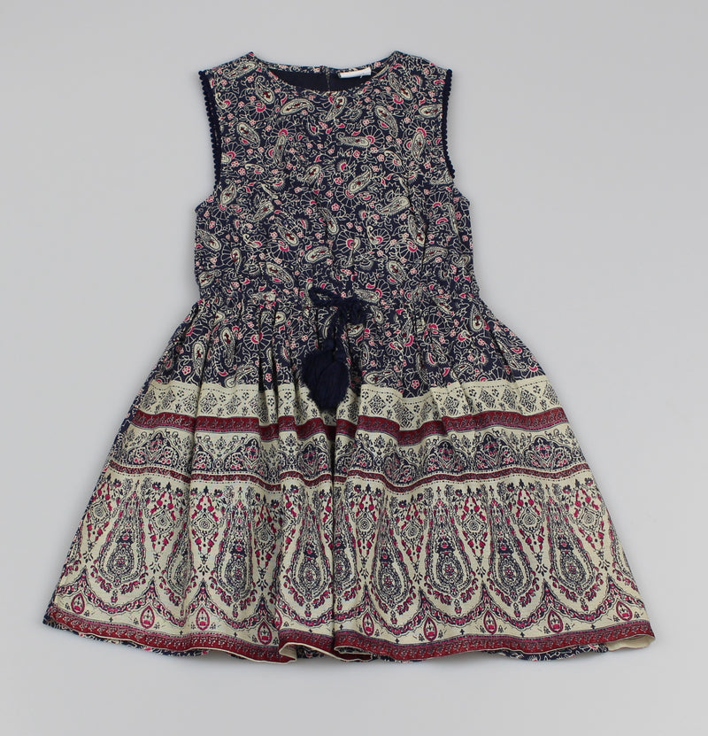 Girls Basic Dress Navy Paisley Ethnic Dress (3-8 Years)-M5386