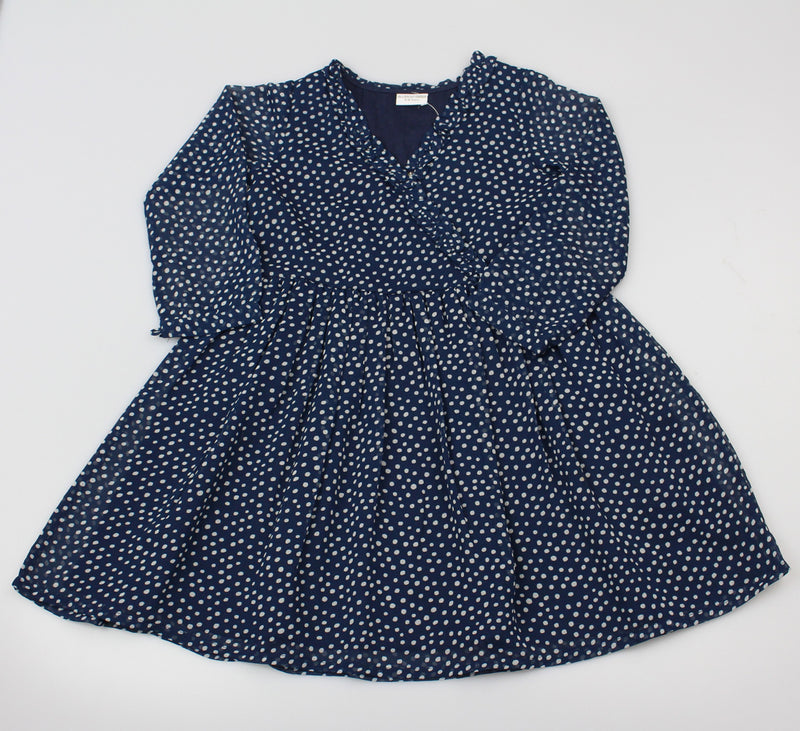 GIRLS PRINT LINED DRESS -Navy Dots(3-8 YEARS) (PK6) WF5901