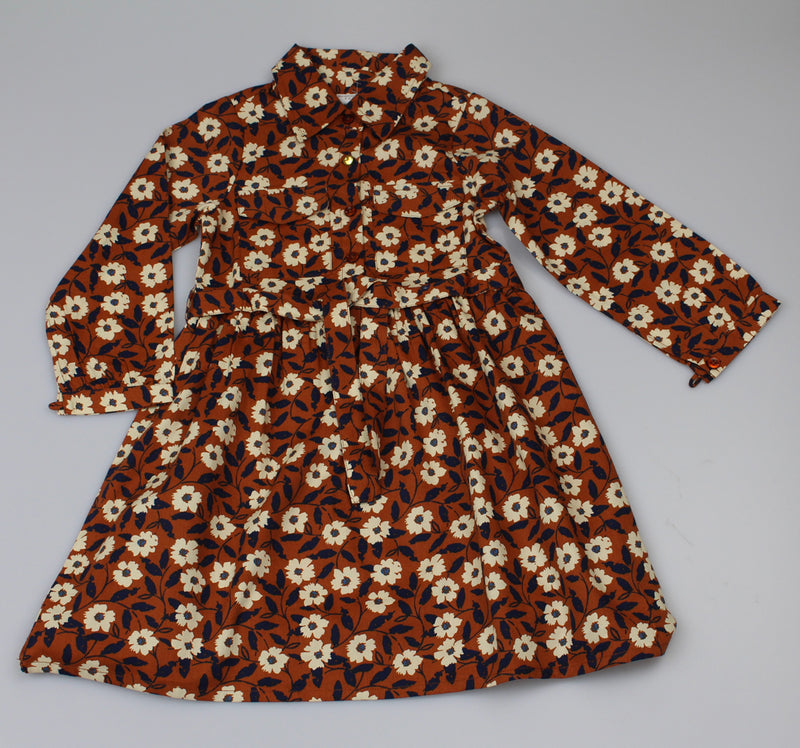 GIRLS VISCOSE PRINT LINED DRESS -Caramel (3-8 YEARS) (PK6) WF5907