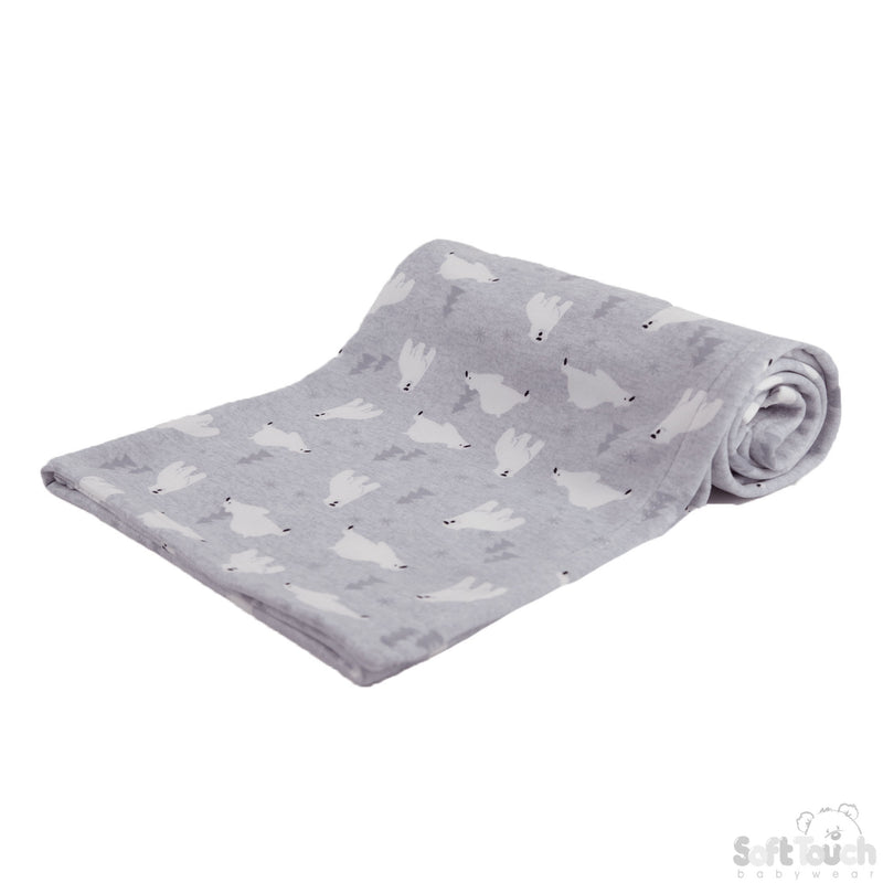 GREY MINK WRAP W/ POLAR BEAR PRINT : FBP195-G