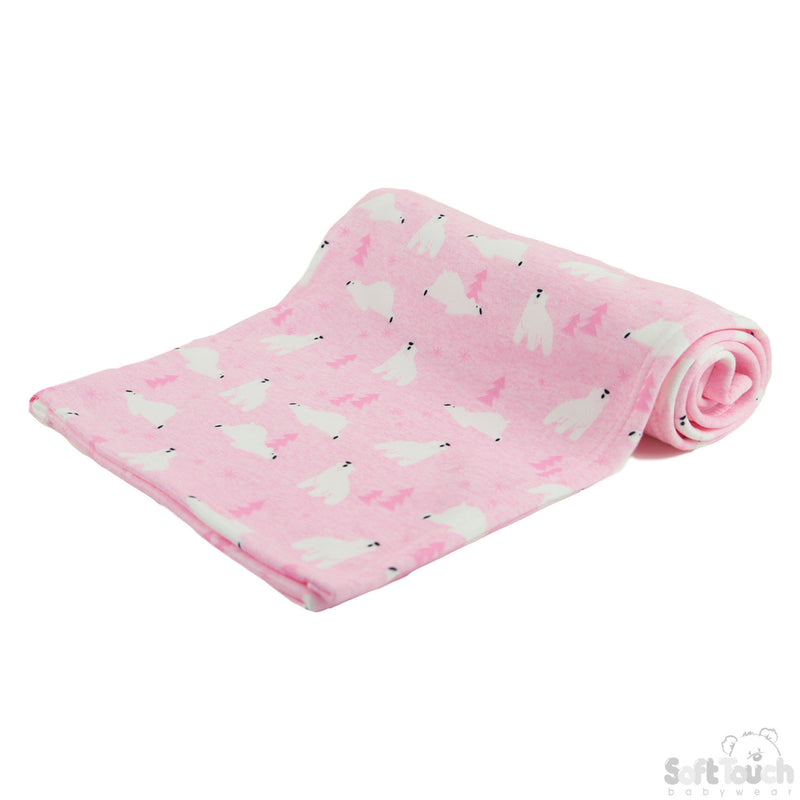 PINK MINK WRAP W/ POLAR BEAR PRINT : FBP195-P