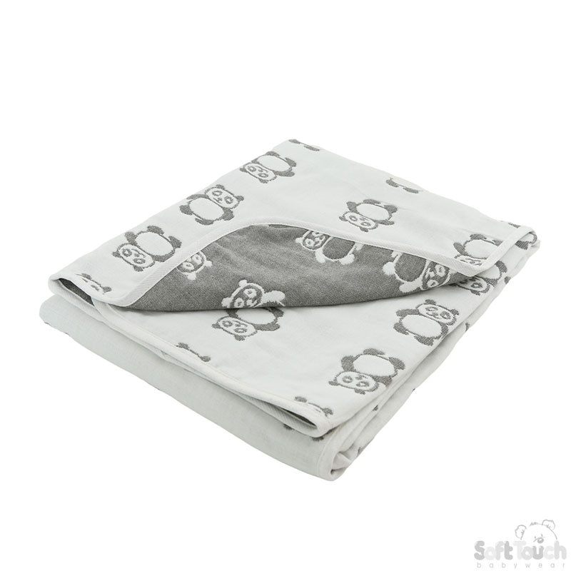 REVERSIBLE WHITE/GREY PANDA COTTON WRAP - FBP214-G