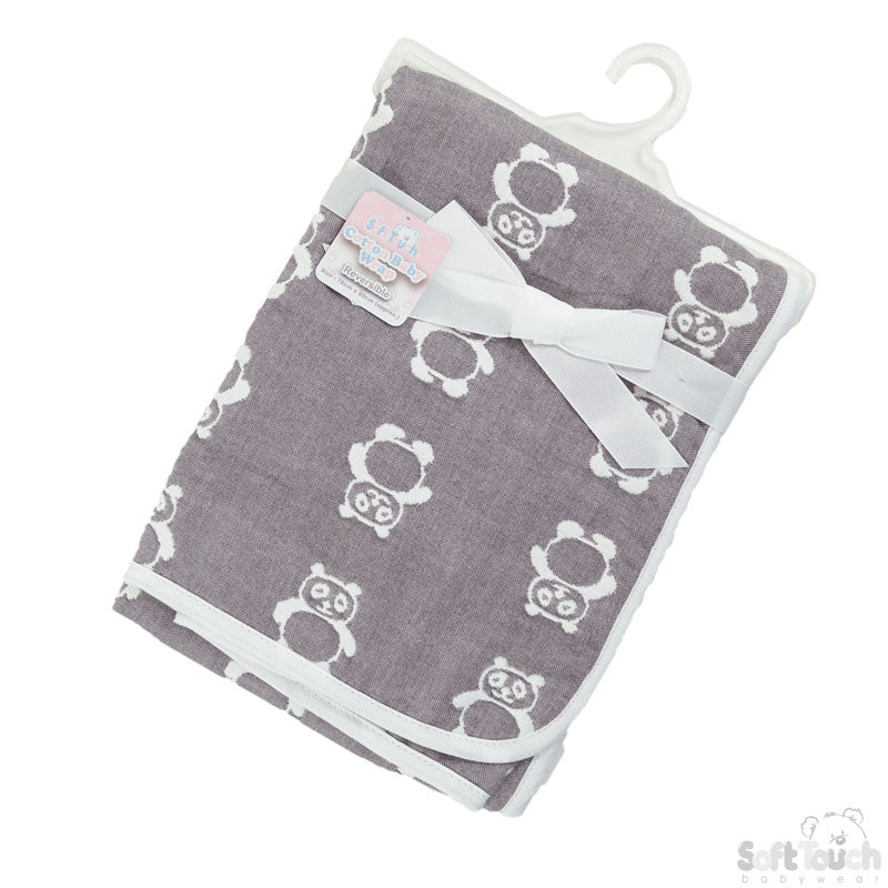 REVERSIBLE WHITE/GREY PANDA COTTON WRAP - FBP214-G