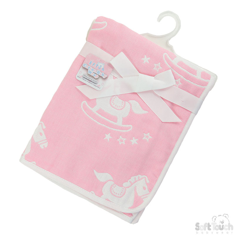 REVERSIBLE WHITE/PINK ROCKING HORSE COTTON WRAP - FBP214-P