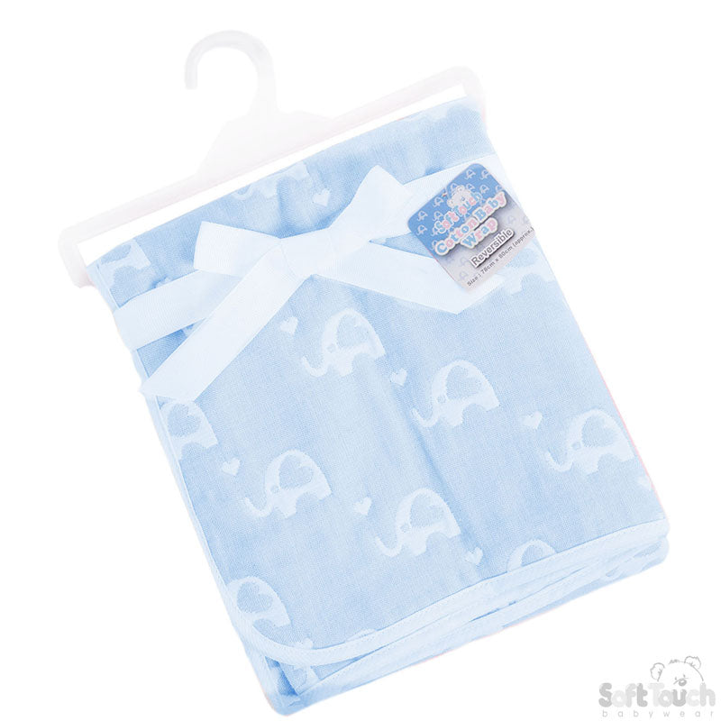 REVERSIBLE WHITE/BLUE ELEPHANT COTTON WRAP - FBP218-B